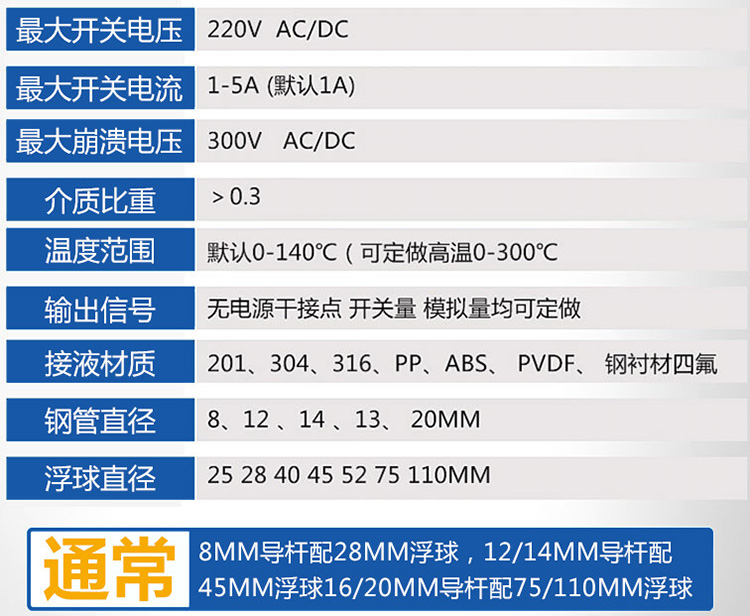 防腐浮球液位計技術(shù)參數(shù)對照表