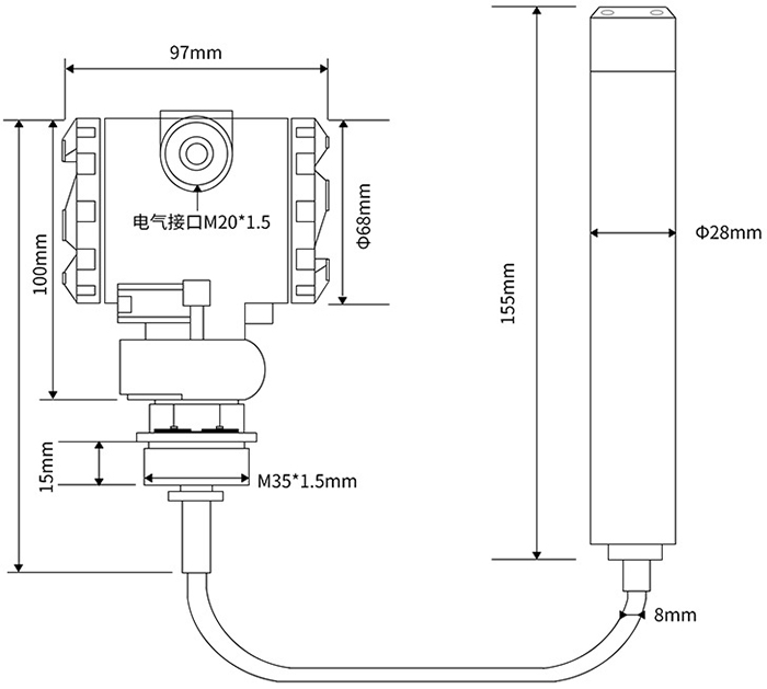 電纜投入式液位計外形尺寸圖