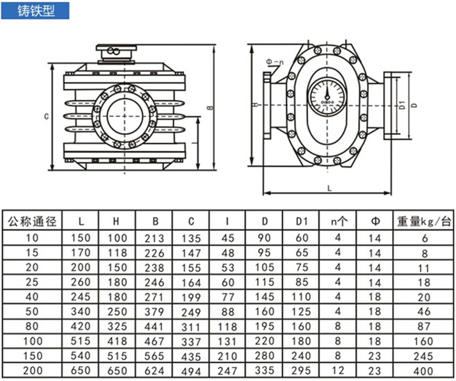 齒輪型柴油流量計外形尺寸圖